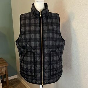 JCrew Factory Grey/Black Plaid Quilted Vest Size Large